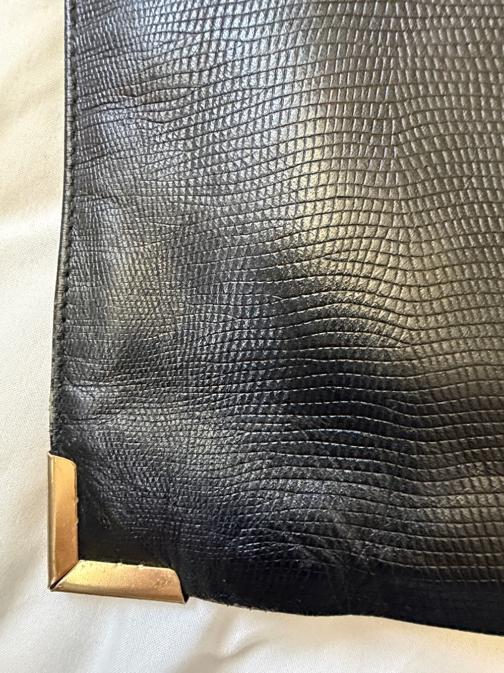 Vintage Phillippe Black Leather Envelope Clutch with Gold Accents - Picture 6 of 8